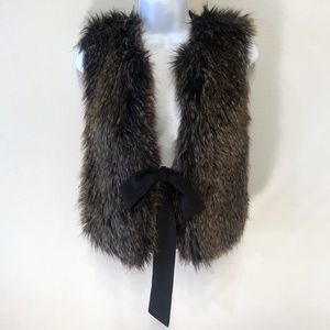 Ann Taylor Faux Fur Front Satin Tie Vest